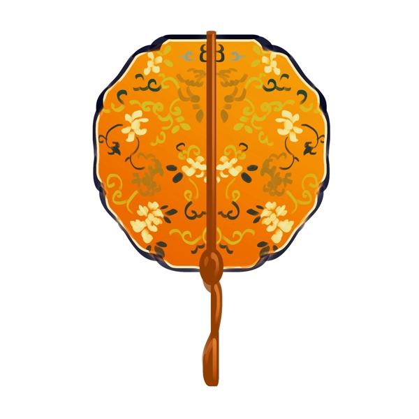 手绘中国风橙色扇子插画