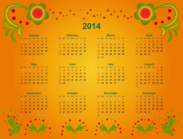 2014花紋年歷矢量素材