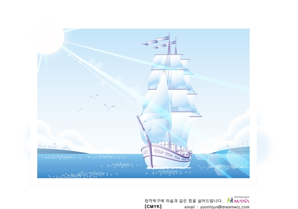 帆船大海極光海鷗圖片