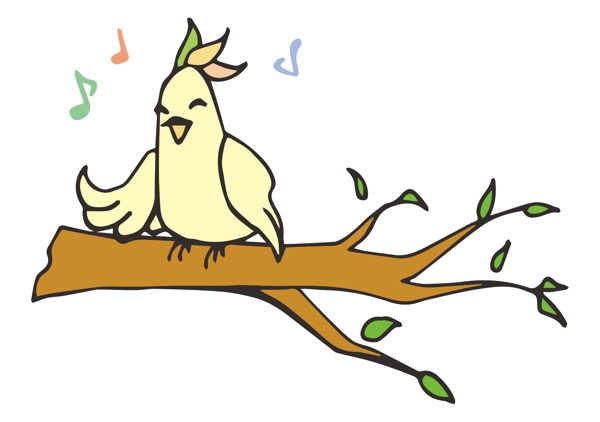 枝头唱歌的小黄鸟矢量免抠素材