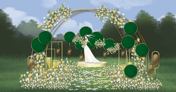 户外绿色婚礼效果图