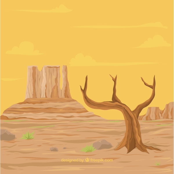 卡通沙漠背景与干树