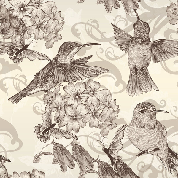 中式清雅小鸟图案壁纸装饰设计