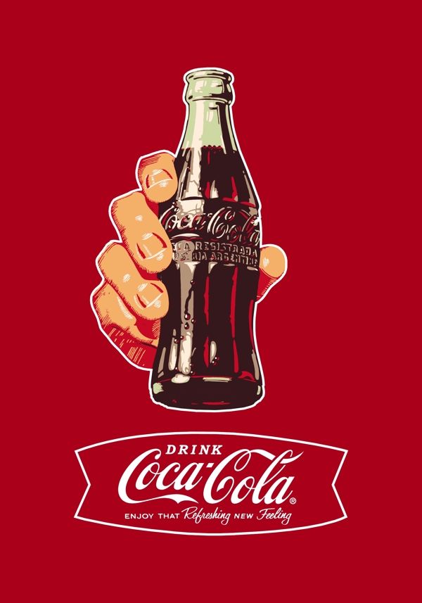 可口可乐手拿瓶子标志矢量图片