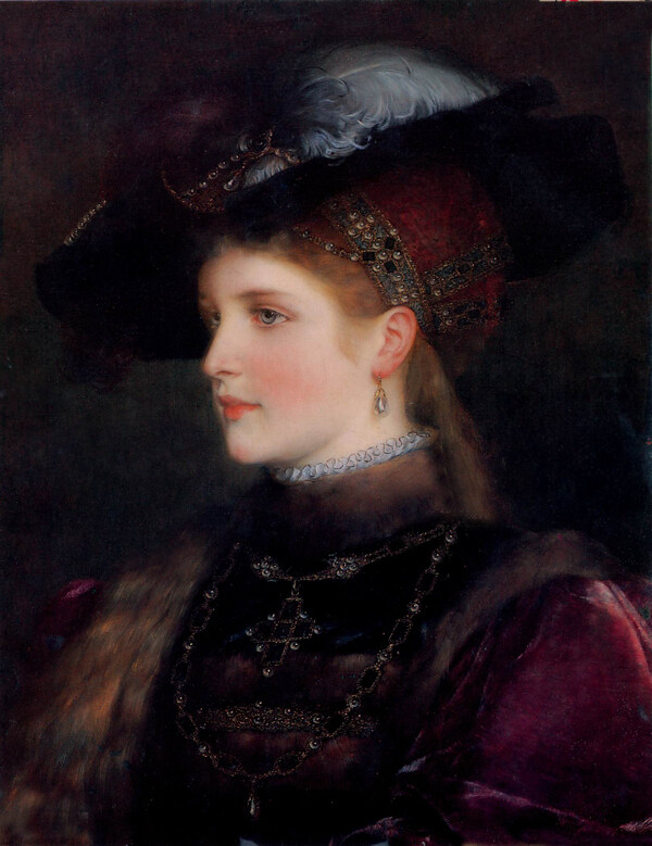 戴蕾丝帽的西方贵妇油画图片