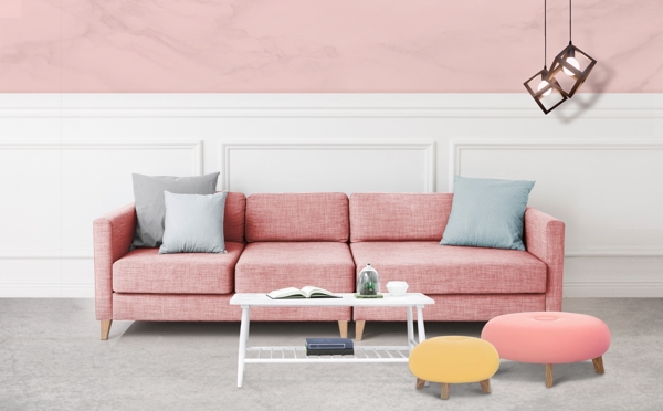 家居装饰宜家风客厅粉色沙发装修