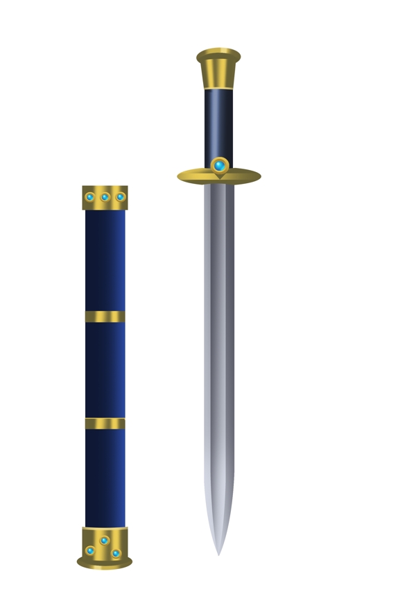 蓝色的长剑装饰插画