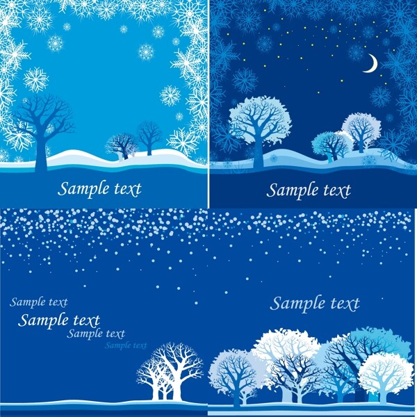 蓝色冬日夜空风景矢量素材