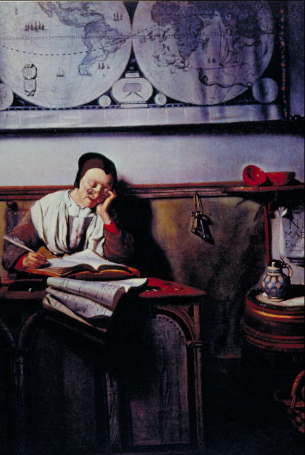 油画写字中睡觉的老婆婆图片