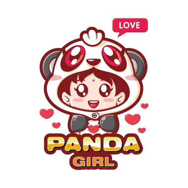 熊貓情侶卡通插畫形象T恤圖案女