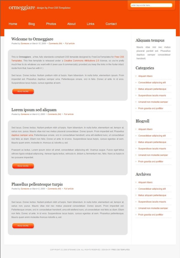 橘红信息BLOG网页模板