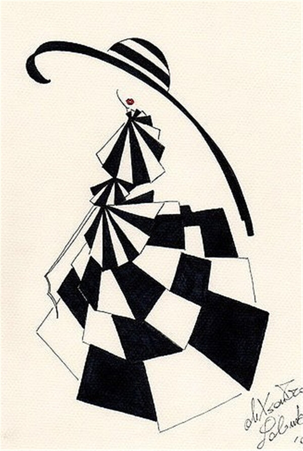 黑白格子连衣裙设计图