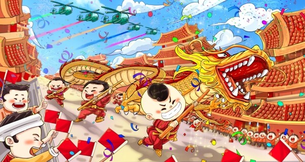 春节新年传统国风插画卡通背景
