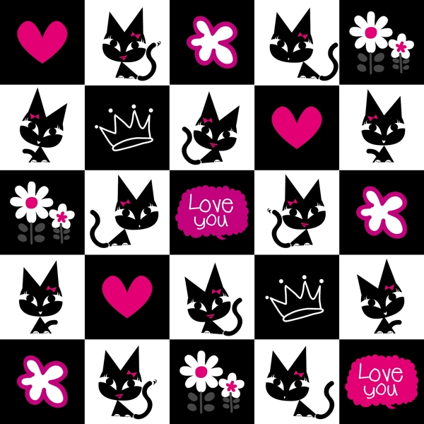 可爱卡通黑猫动物矢量素材