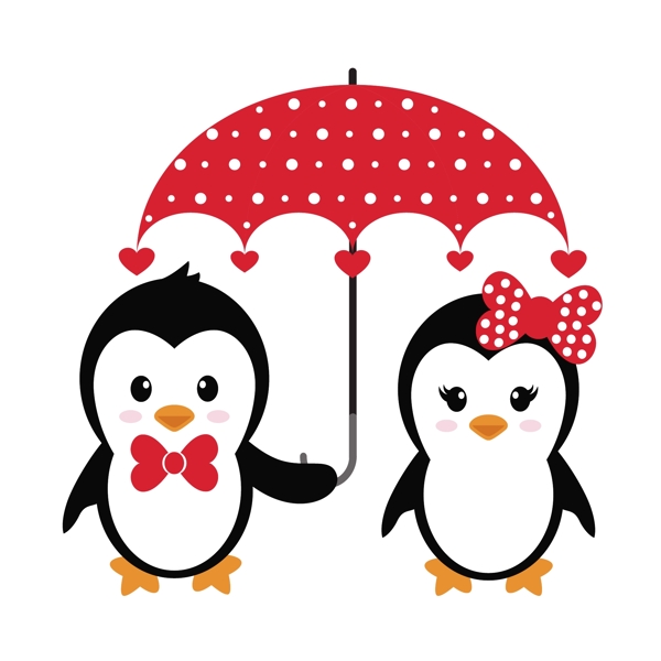 打伞两只小企鹅卡通形象