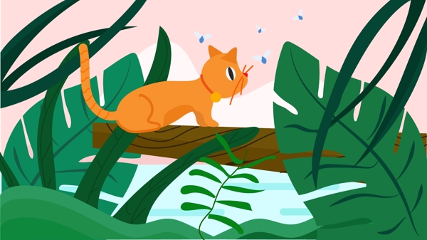 原创矢量插画萌宠系列之野外玩耍的小猫
