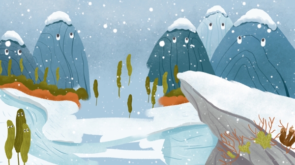 山物记卡通可爱雪地背景设计