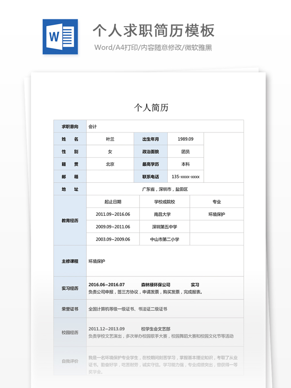 個(gè)人求職簡歷模板