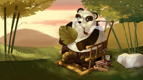 萌系卡通宠物熊猫森林里休息