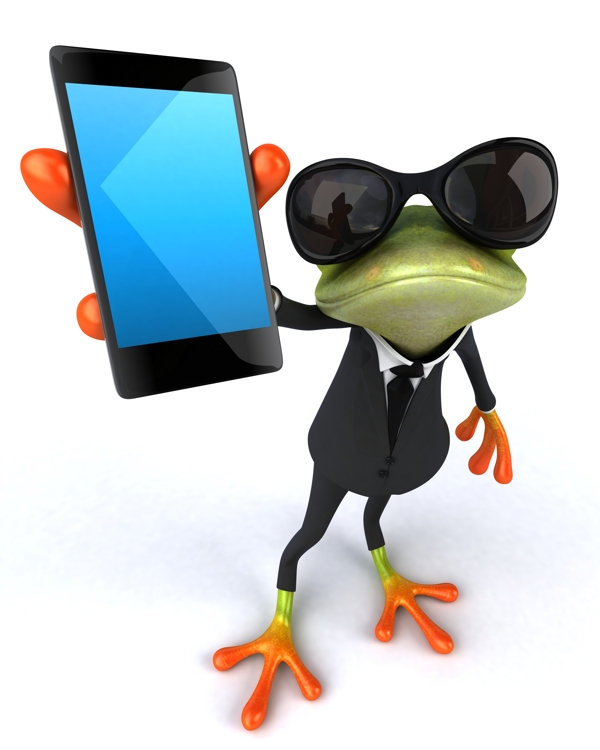 拿着触屏手机的树蛙图片