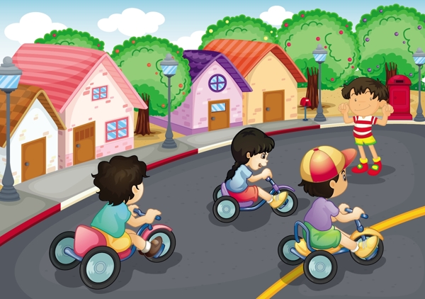 街道小孩卡通