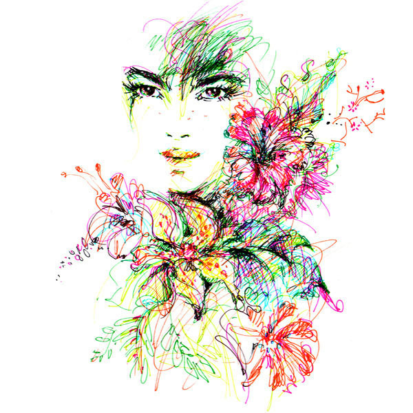 位圖植物插畫手繪人物女人免費(fèi)素材