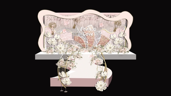 婚礼浪漫淡粉色舞台工装效果图