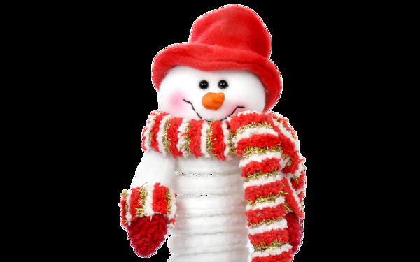 戴着红帽子围巾的雪人透明素材