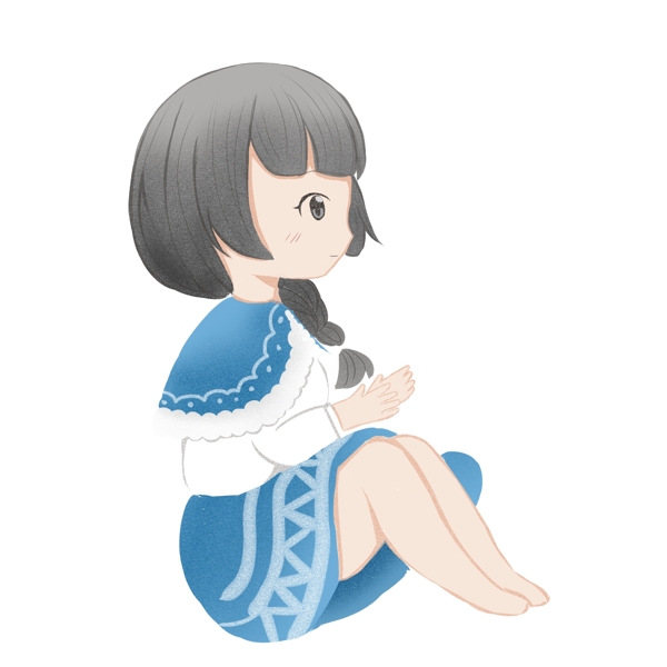 坐著的卡通女孩圖案元素