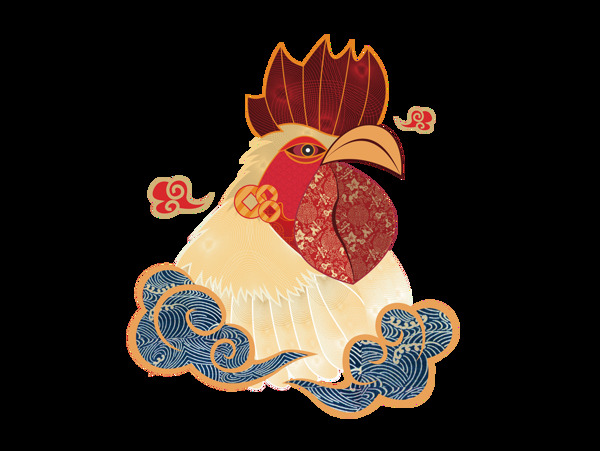 剪紙扁平金雞素材