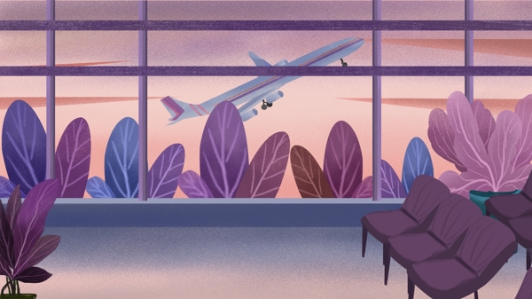 手绘旅行机场背景插画设计
