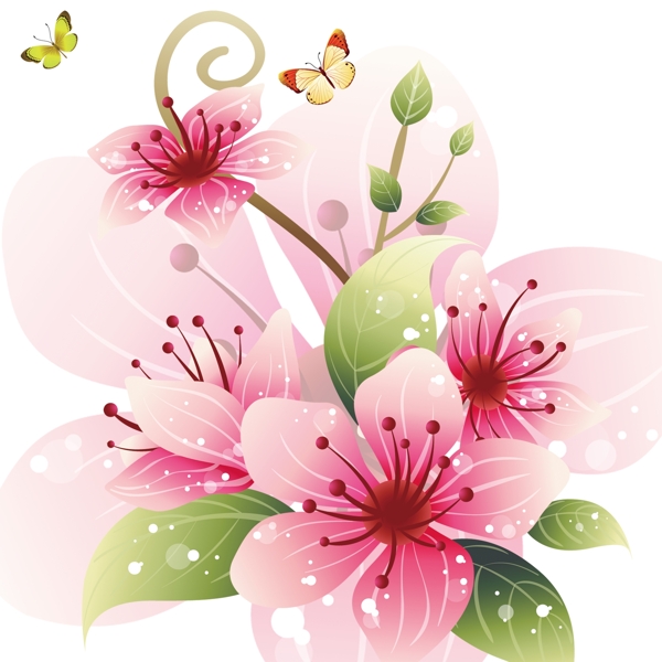 花朵葉子蝴蝶素材