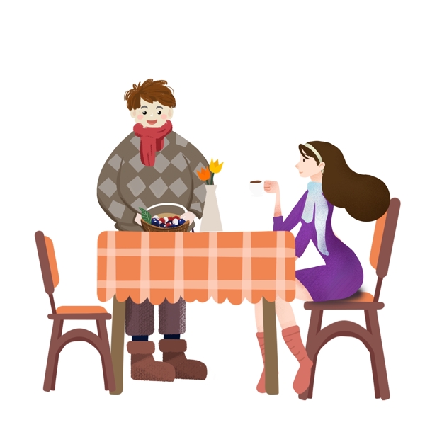 餐厅用餐的情侣图案元素