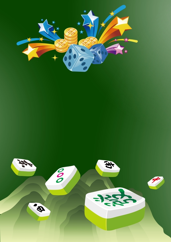 绿色创意麻将馆打麻将比赛背景