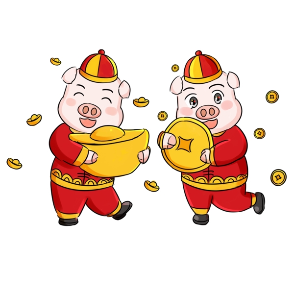2019猪年新年祝福系列卡通手绘Q版发财啦