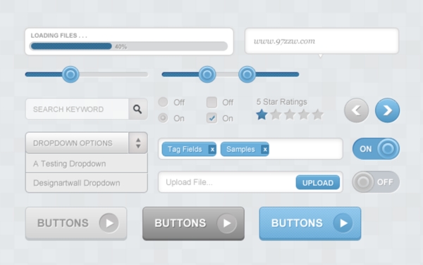 网页设计常用的UI按钮及各种控件PSD素材
