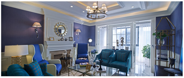 现代时尚客厅紫色背景墙室内装修效果图
