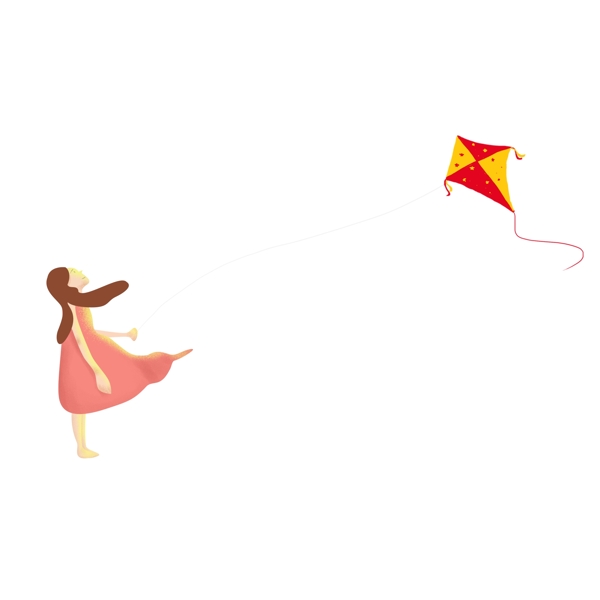 卡通春天放风筝的女孩子