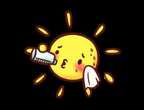 漫画太阳喝水png元素