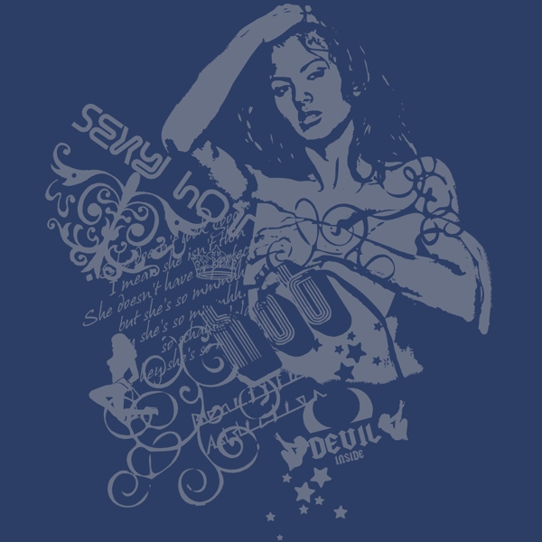 印花矢量圖圖文結(jié)合英文人物女人免費(fèi)素材