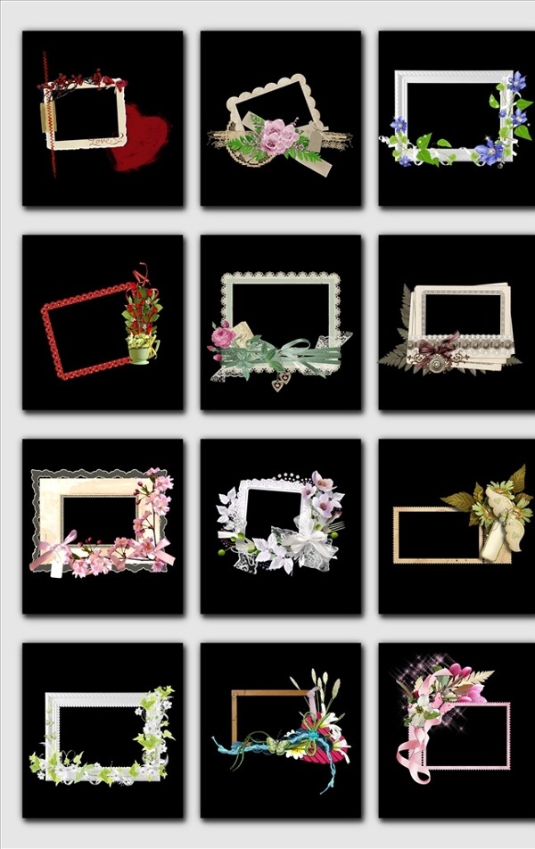 免抠创意花卉木质相框png素材