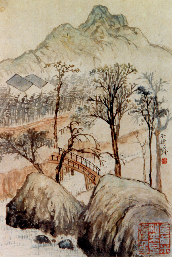 石濤溪上小橋圖片
