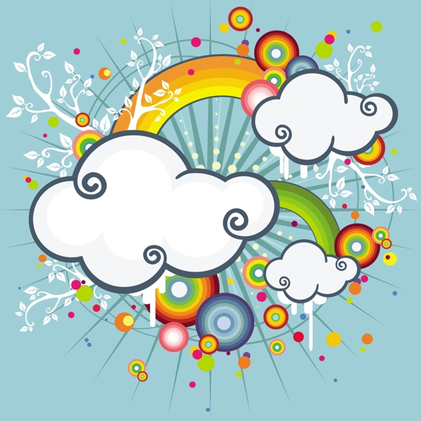 彩虹云朵潮流插畫圖片