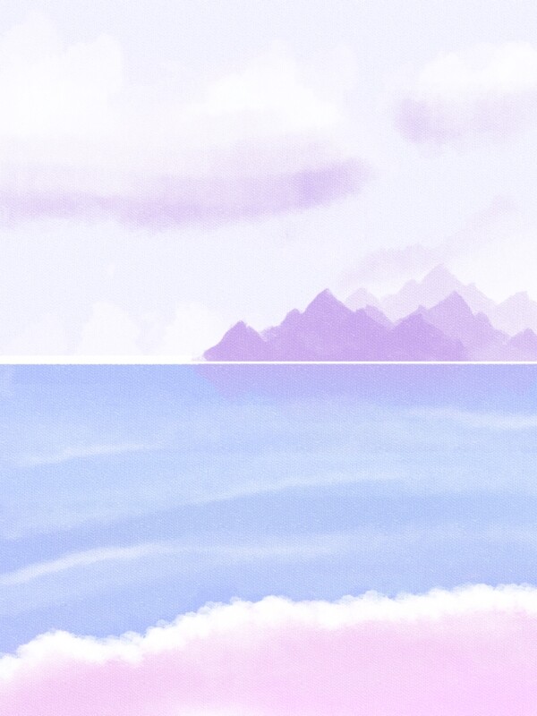 全原创手绘梦幻紫色海边风景远山云朵背景