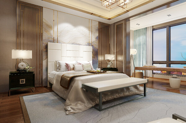 新中式风格奢华卧室效果图