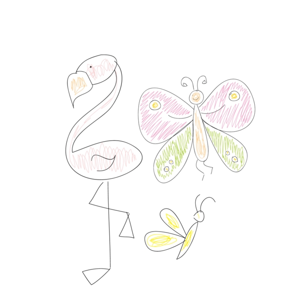 卡通手绘鸭子蝴蝶