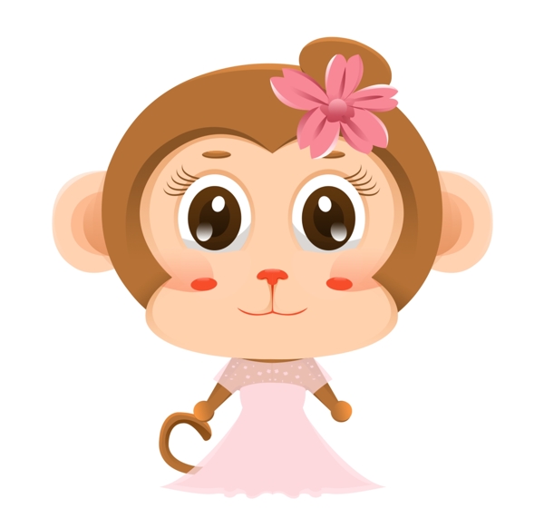 头上带花的女生猴子插画图片