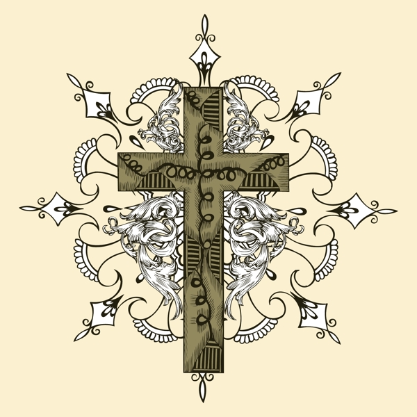 印花矢量图T恤图案十字架花纹色彩免费素材