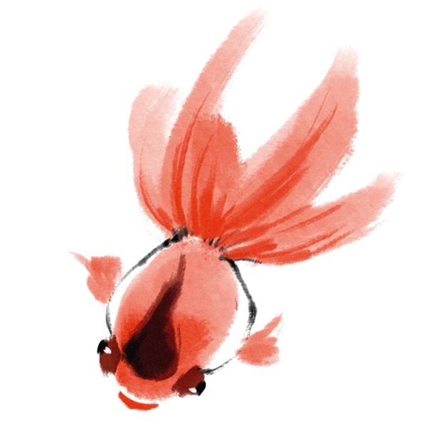 游动的水墨金鱼插画