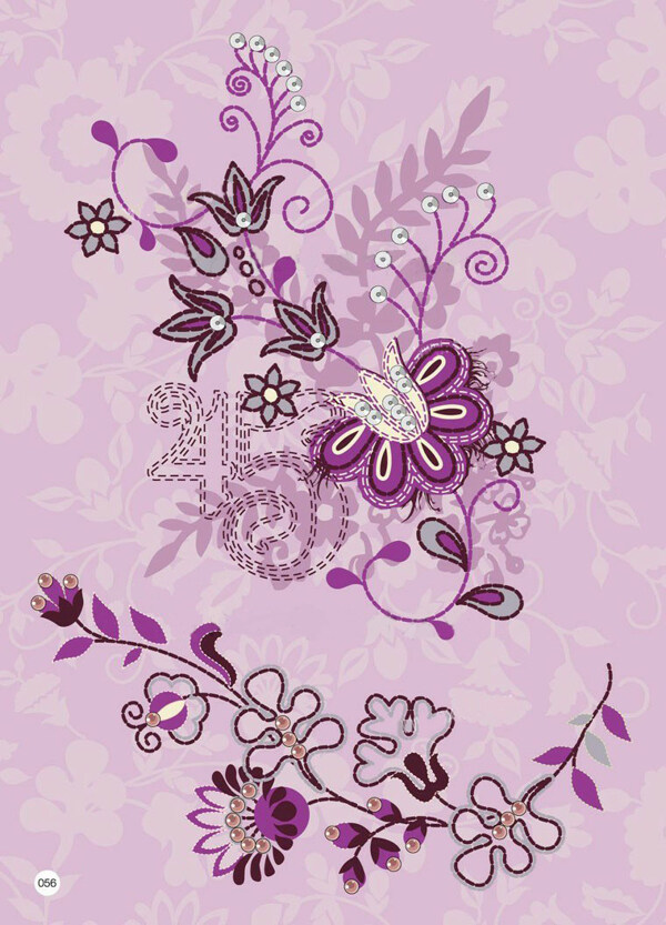 绣花植物花卉色彩粉红色紫色免费素材